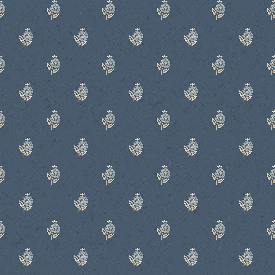 Ditsy Posy Wallpaper in Cream on Navy