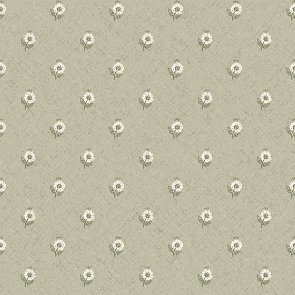 Ditsy Posy Wallpaper in Cream on Organic Green