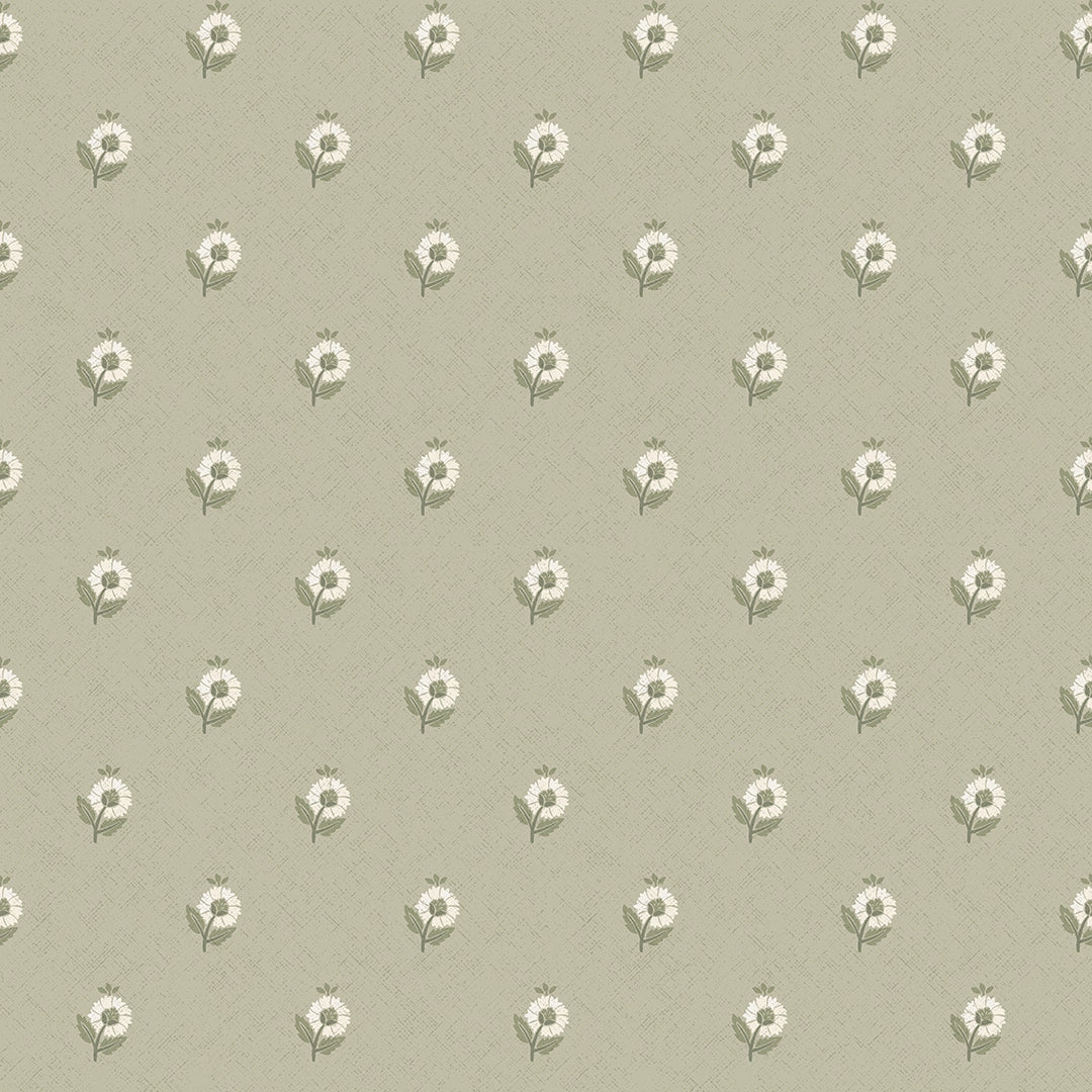 Ditsy Posy Wallpaper in Cream on Organic Green