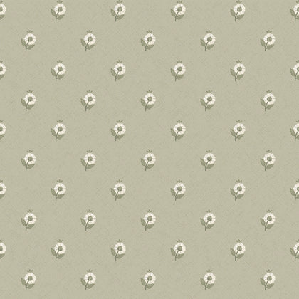 Ditsy Posy Wallpaper in Cream on Organic Green