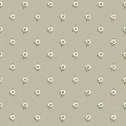 Ditsy Posy Wallpaper in Cream on Organic Green