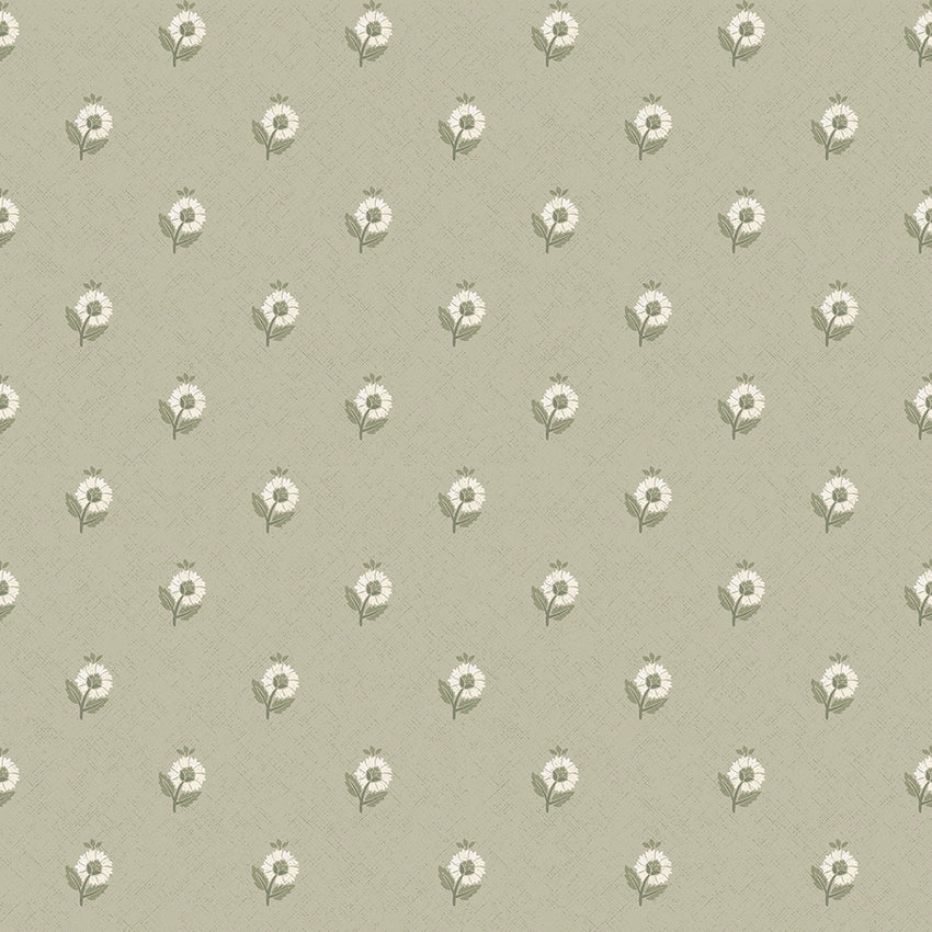 Ditsy Posy Wallpaper in Cream on Organic Green