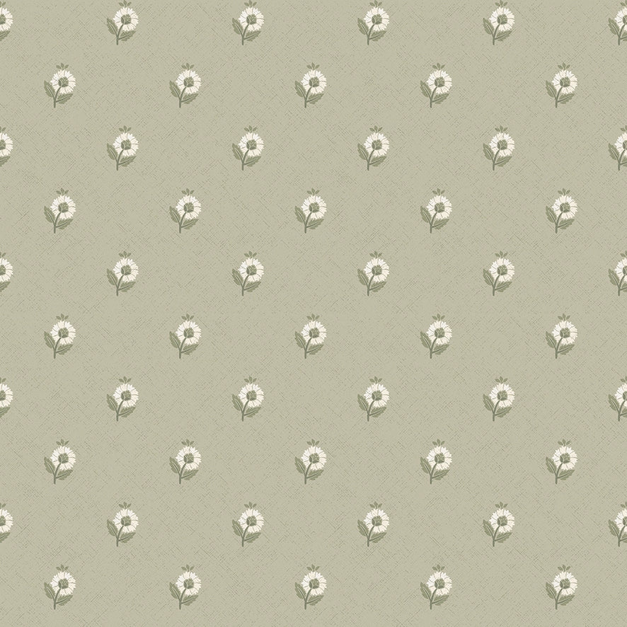 Ditsy Posy Wallpaper in Cream on Organic Green