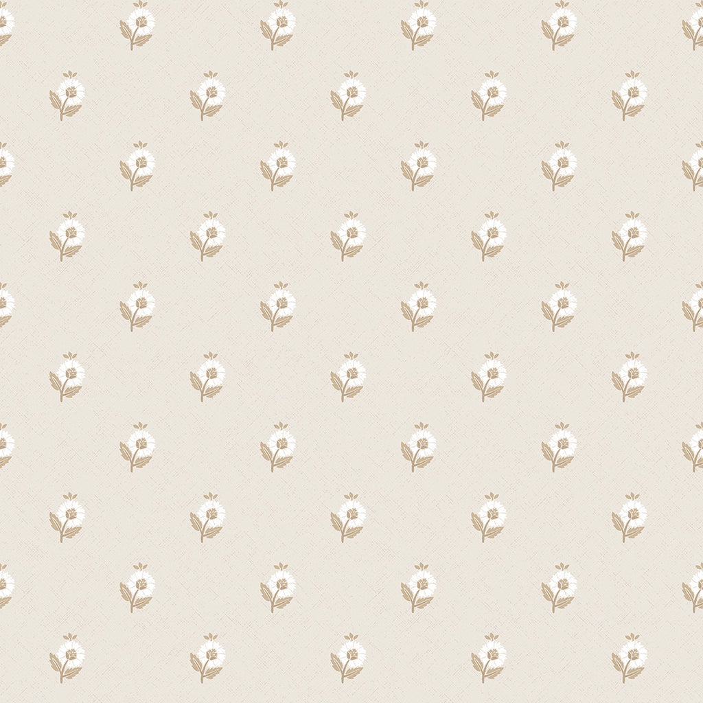 Ditsy Posy Wallpaper in Taupe on Cream