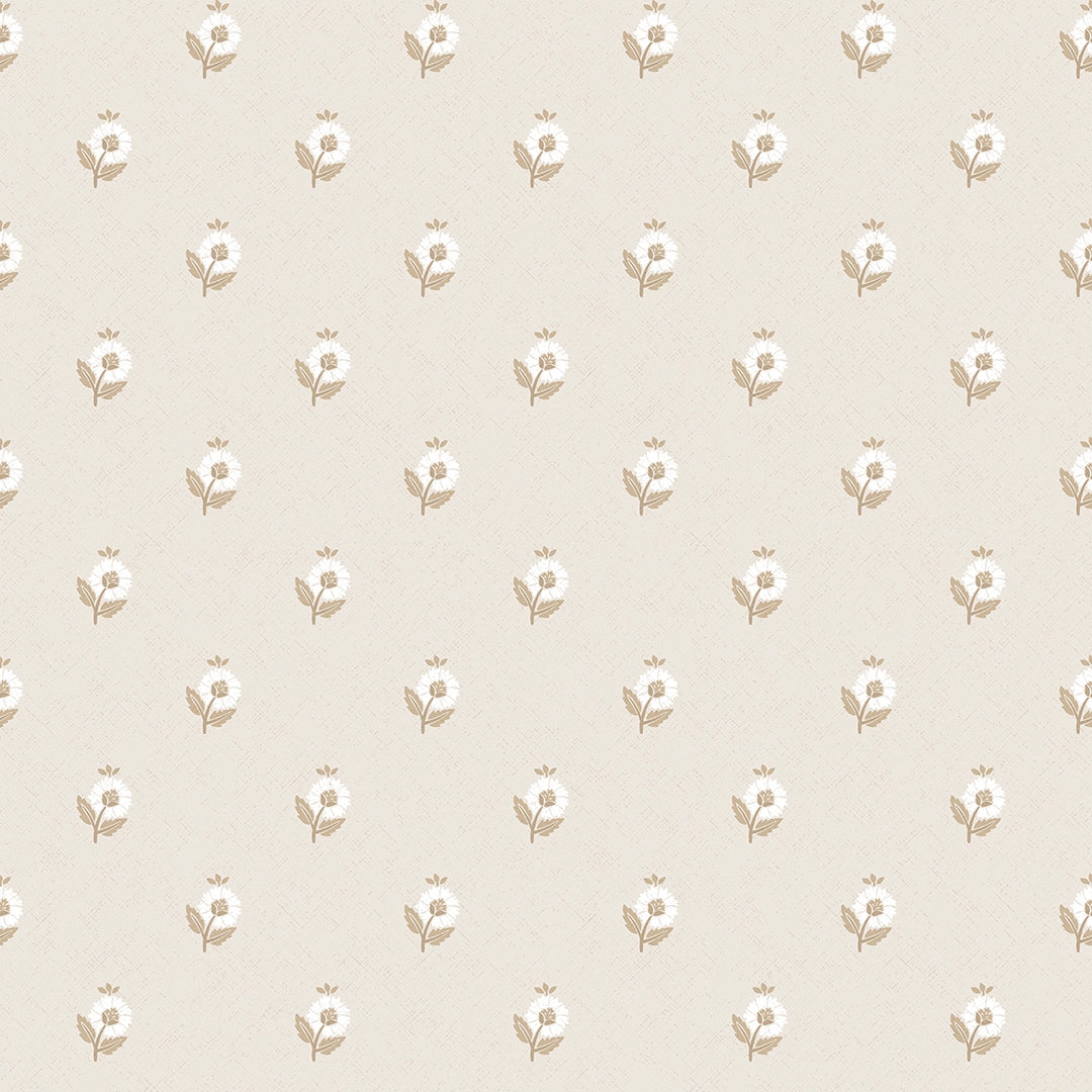 Ditsy Posy Wallpaper in Taupe on Cream