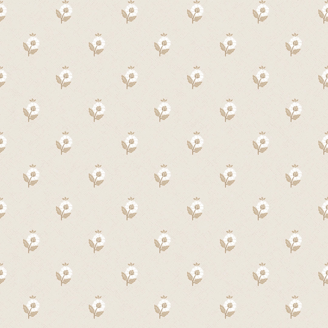 Ditsy Posy Wallpaper in Taupe on Cream