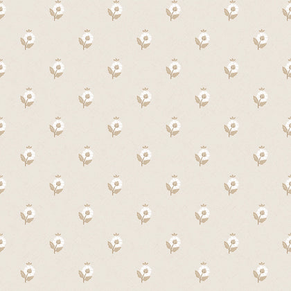 Ditsy Posy Wallpaper in Taupe on Cream