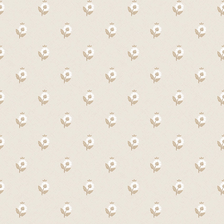 Ditsy Posy Wallpaper in Taupe on Cream