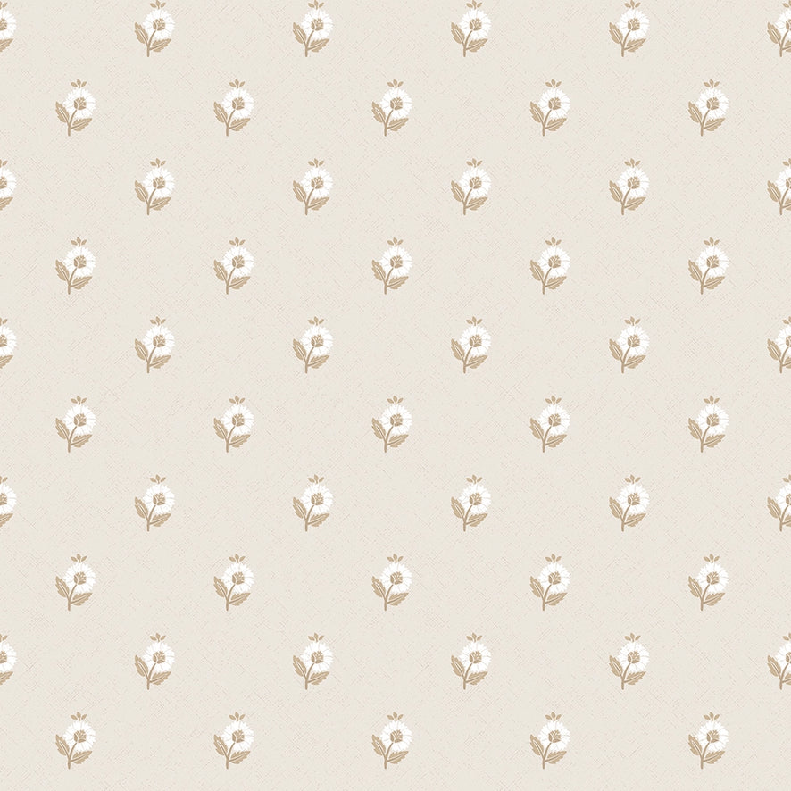 Ditsy Posy Wallpaper in Taupe on Cream