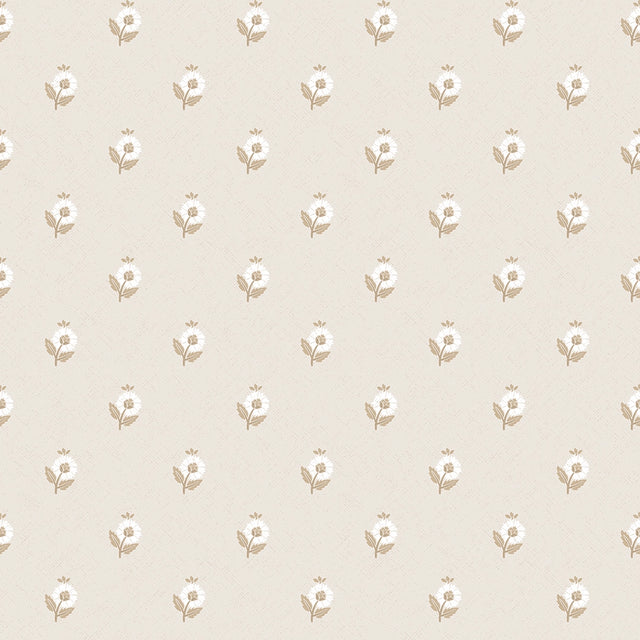 Ditsy Posy Wallpaper in Taupe on Cream