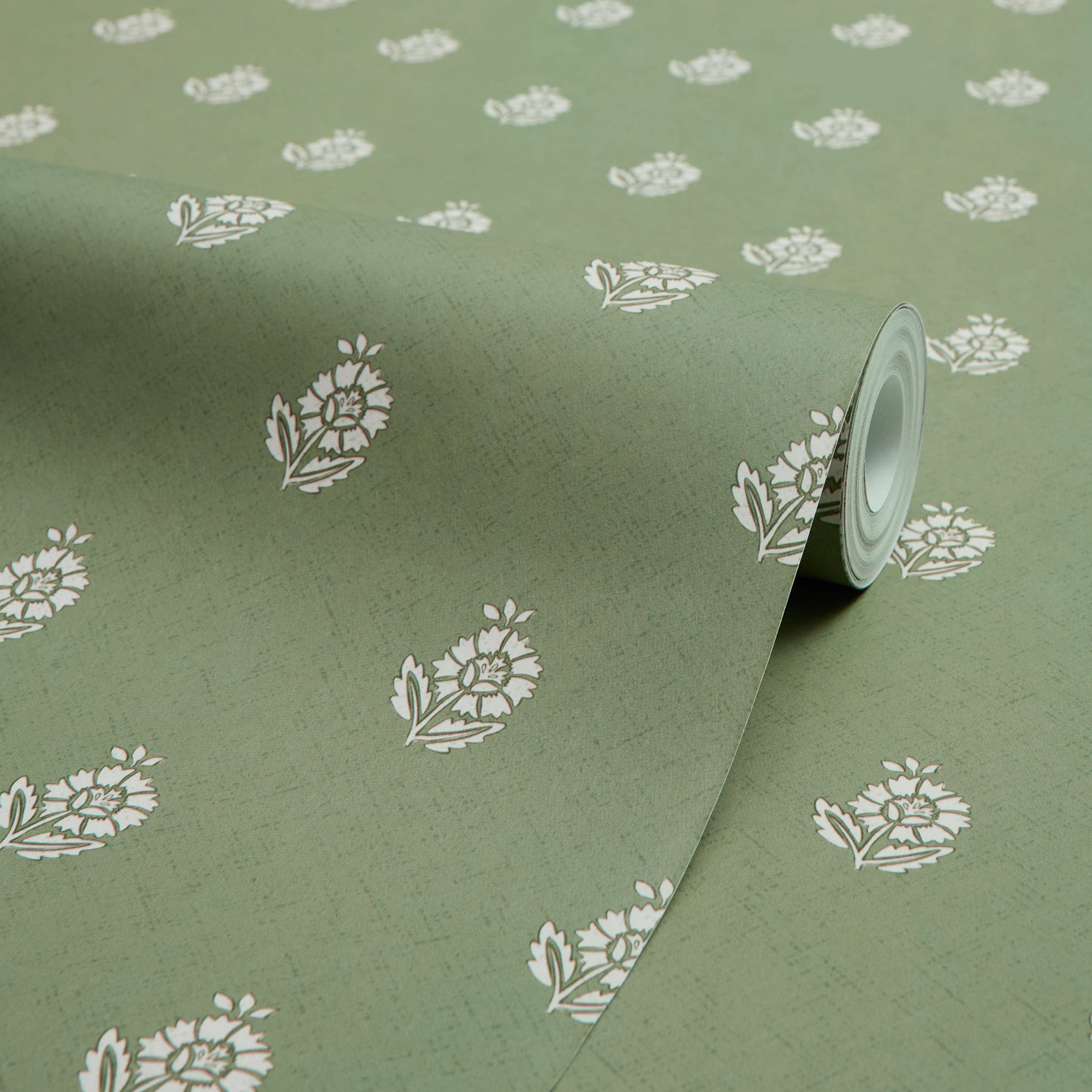 Ditsy Posy Wallpaper in Cream on Pistachio