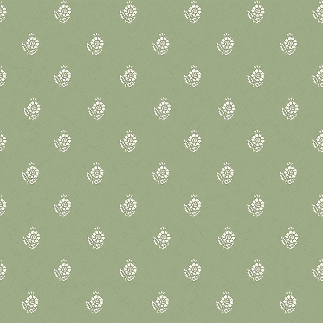 Ditsy Posy Wallpaper in Cream on Pistachio