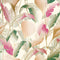 Elegant Leaves Wallpaper in Bright Pinks and Greens on Cream with Gold Foil