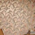 Elegant Leaves Wallpaper in Soft Pinks and Greens on Cream with Gold Foil