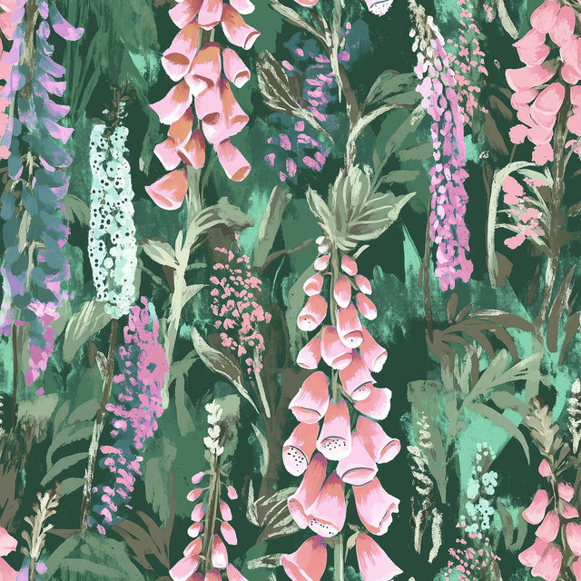 Enchanted Meadow Wallpaper in Greens and Pink