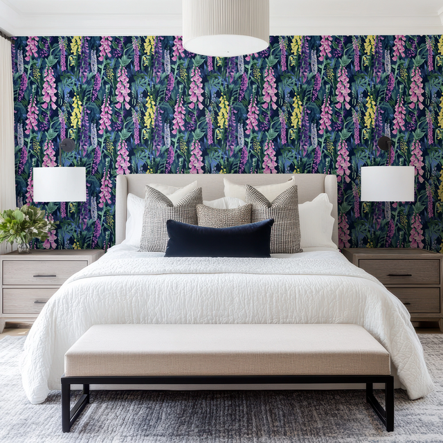 Enchanted Meadow Wallpaper in Lilac, Blue and Yellow