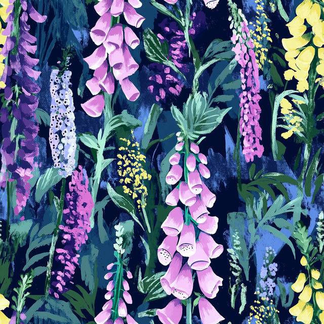 Enchanted Meadow Wallpaper in Lilac, Blue and Yellow