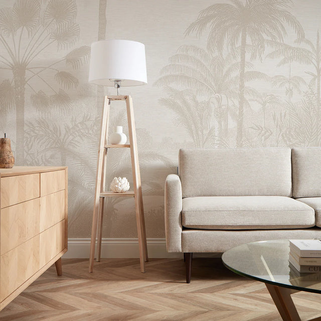 Etched Palms Full Wall Mural in Neutral