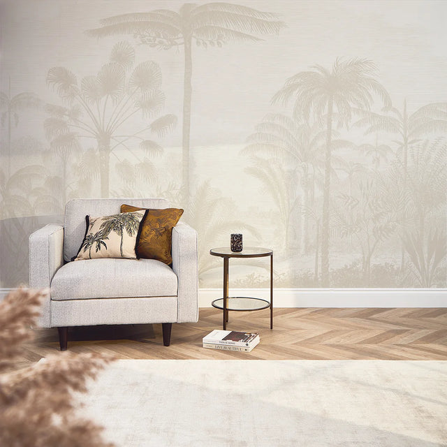 Etched Palms Full Wall Mural in Neutral