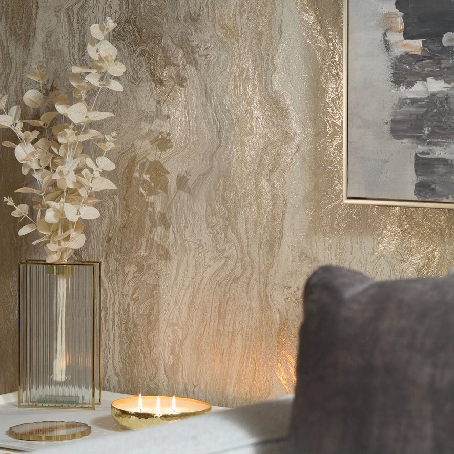Etna Metallic Wallpaper in Taupe & Gold
