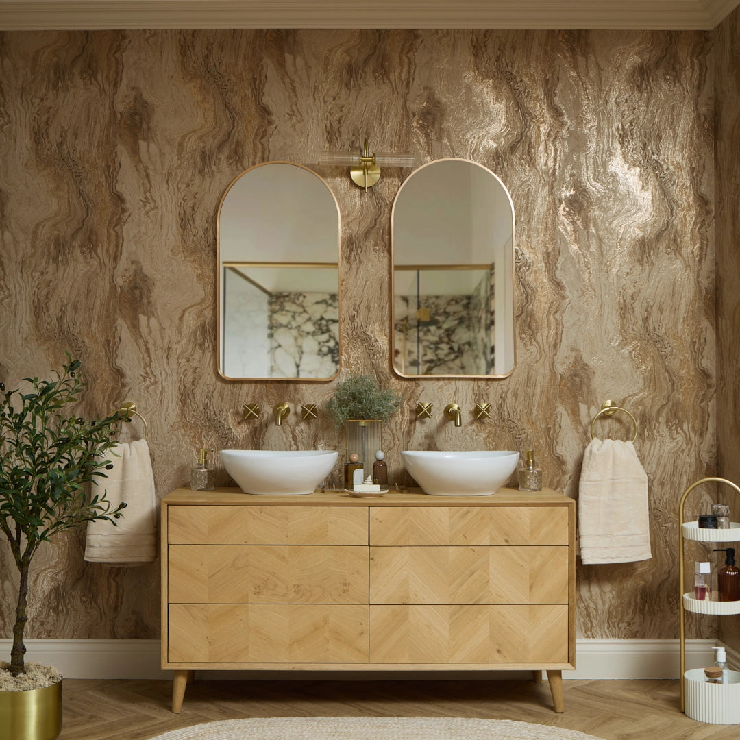 Etna Metallic Wallpaper in Greige and Gold