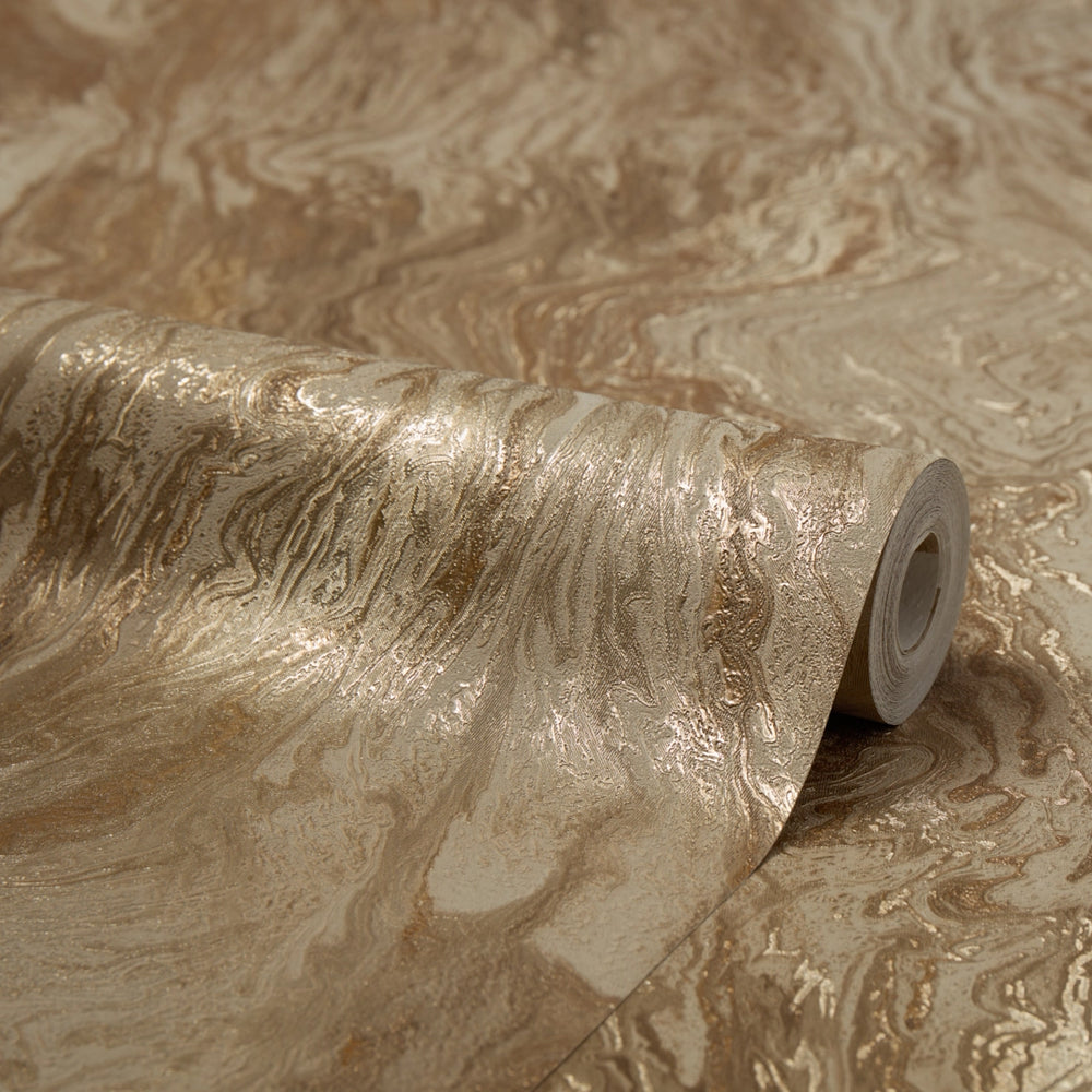 Etna Metallic Wallpaper in Greige and Gold
