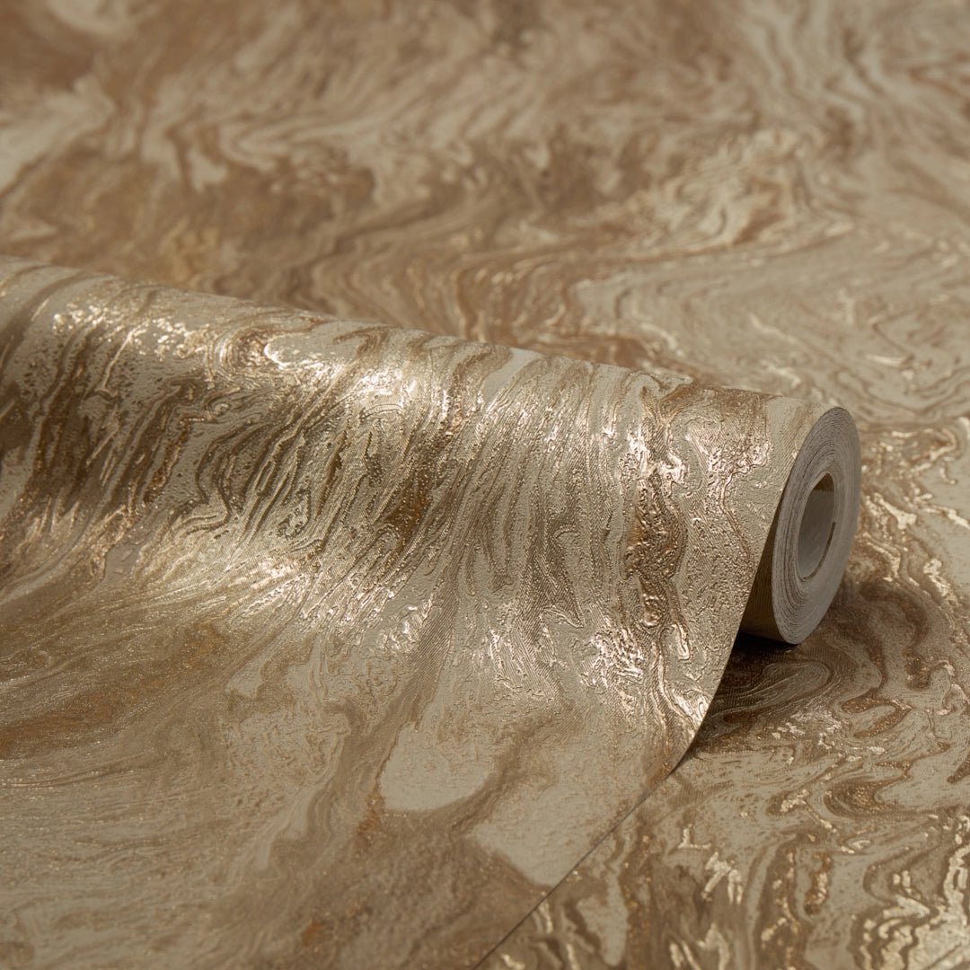 Etna Metallic Wallpaper in Greige and Gold