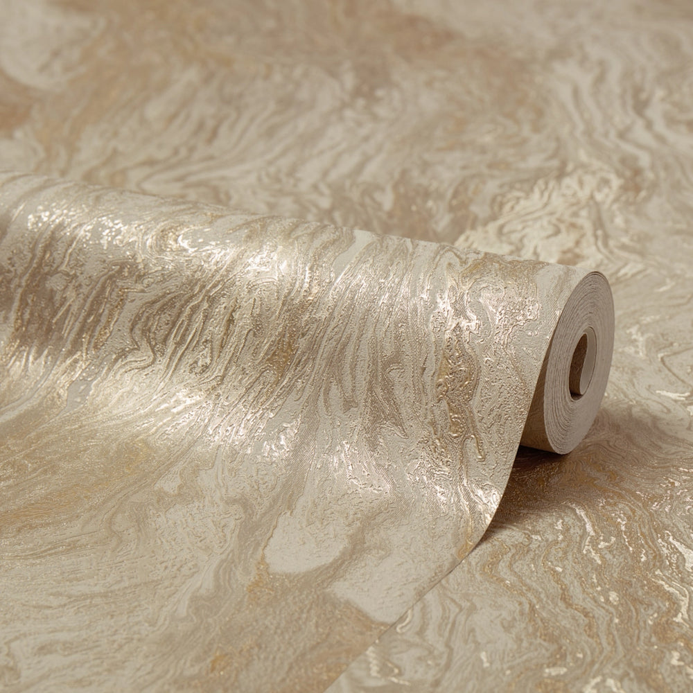 Etna Metallic Wallpaper in Taupe & Gold