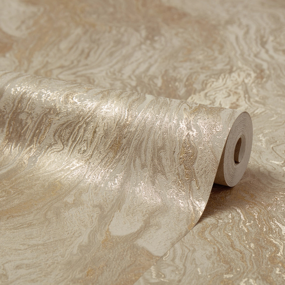 Etna Metallic Wallpaper in Taupe & Gold
