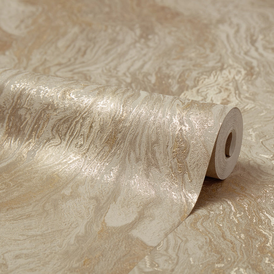 Etna Metallic Wallpaper in Taupe & Gold