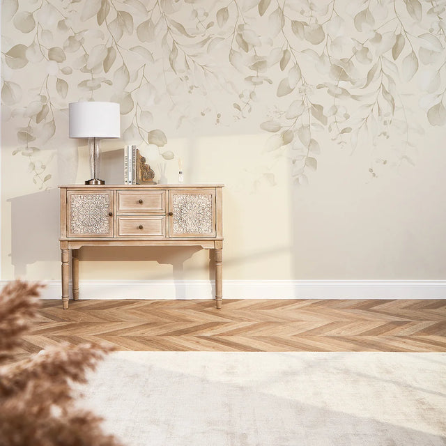 Eucalyptus Cascade Full Wall Mural in Warm Neutrals