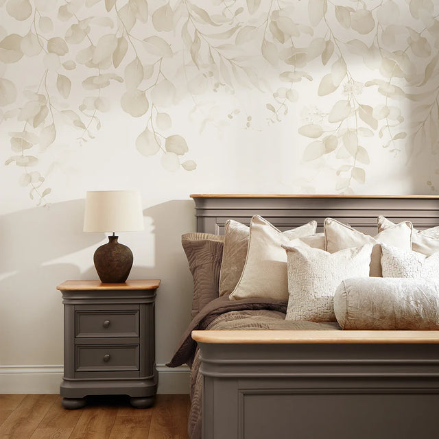 Eucalyptus Cascade Full Wall Mural in Warm Neutrals
