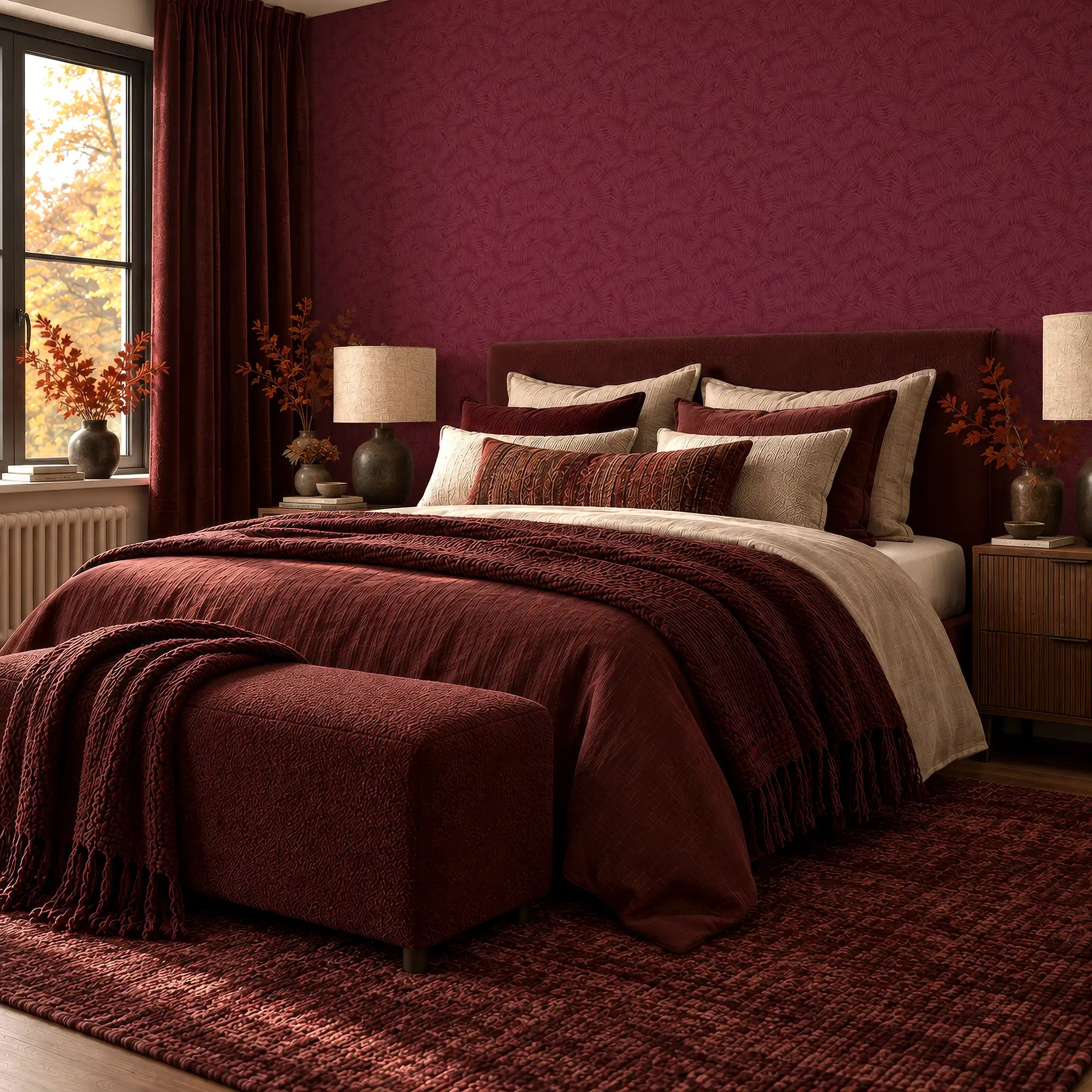 Fern Leaf Wallpaper in Ruby