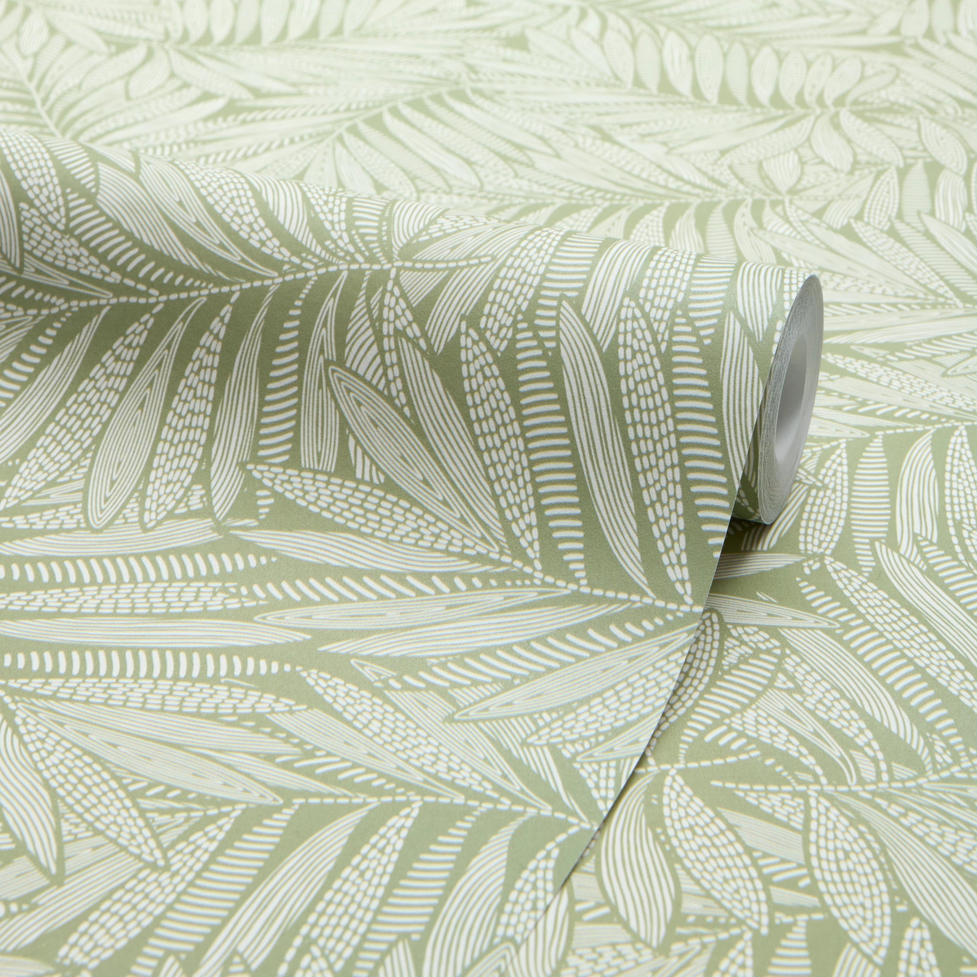Fern Leaf Wallpaper in Cream on Pistachio