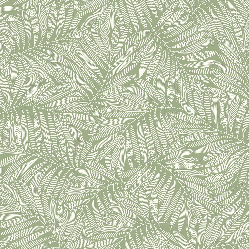 Fern Leaf Wallpaper in Cream on Pistachio