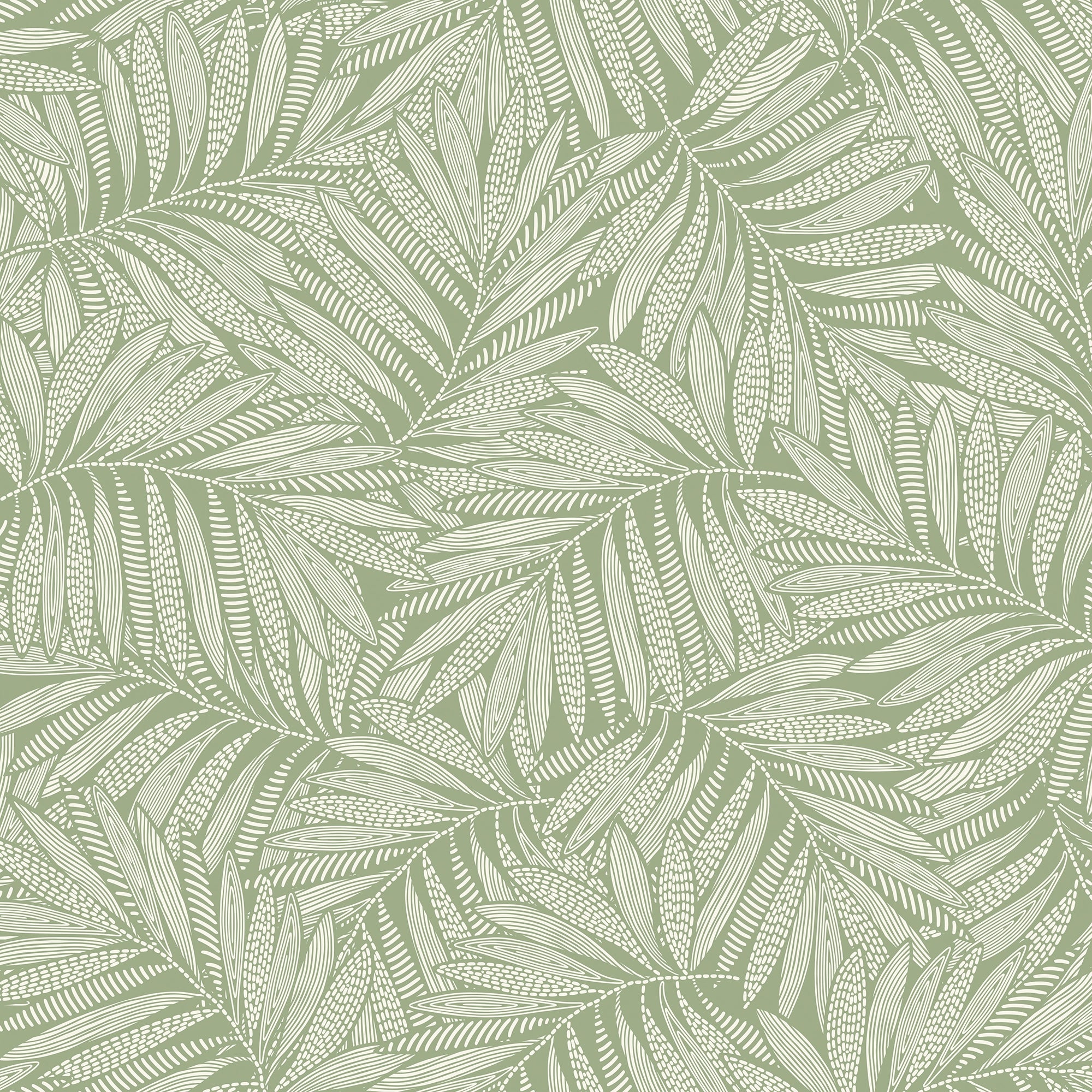 Fern Leaf Wallpaper in Cream on Pistachio