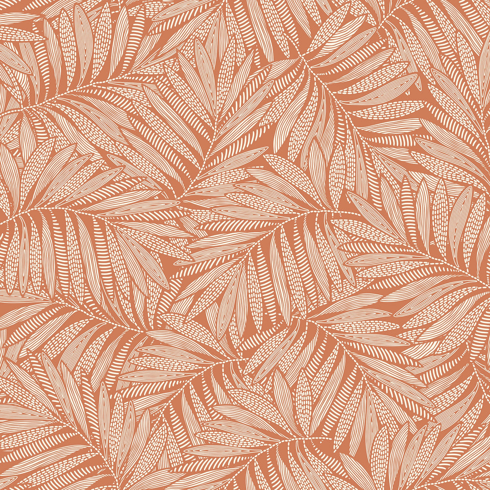 Fern Leaf Wallpaper in Cream on Terracotta