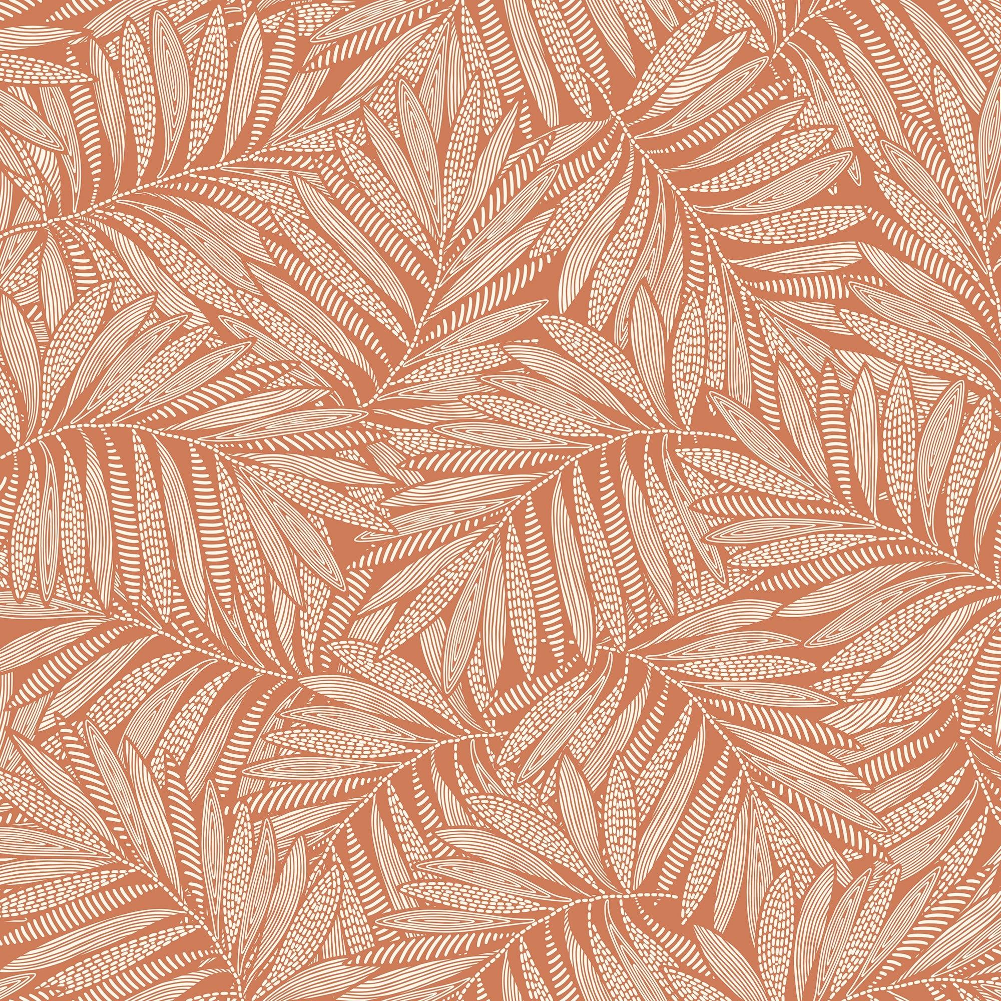 Fern Leaf Wallpaper in Cream on Terracotta