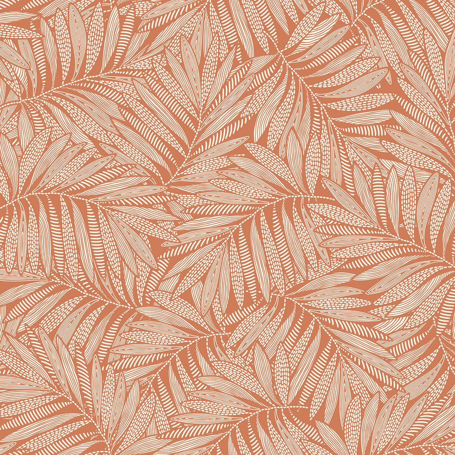 Fern Leaf Wallpaper in Cream on Terracotta