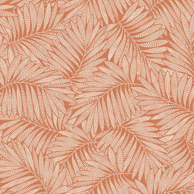 Fern Leaf Wallpaper in Cream on Terracotta