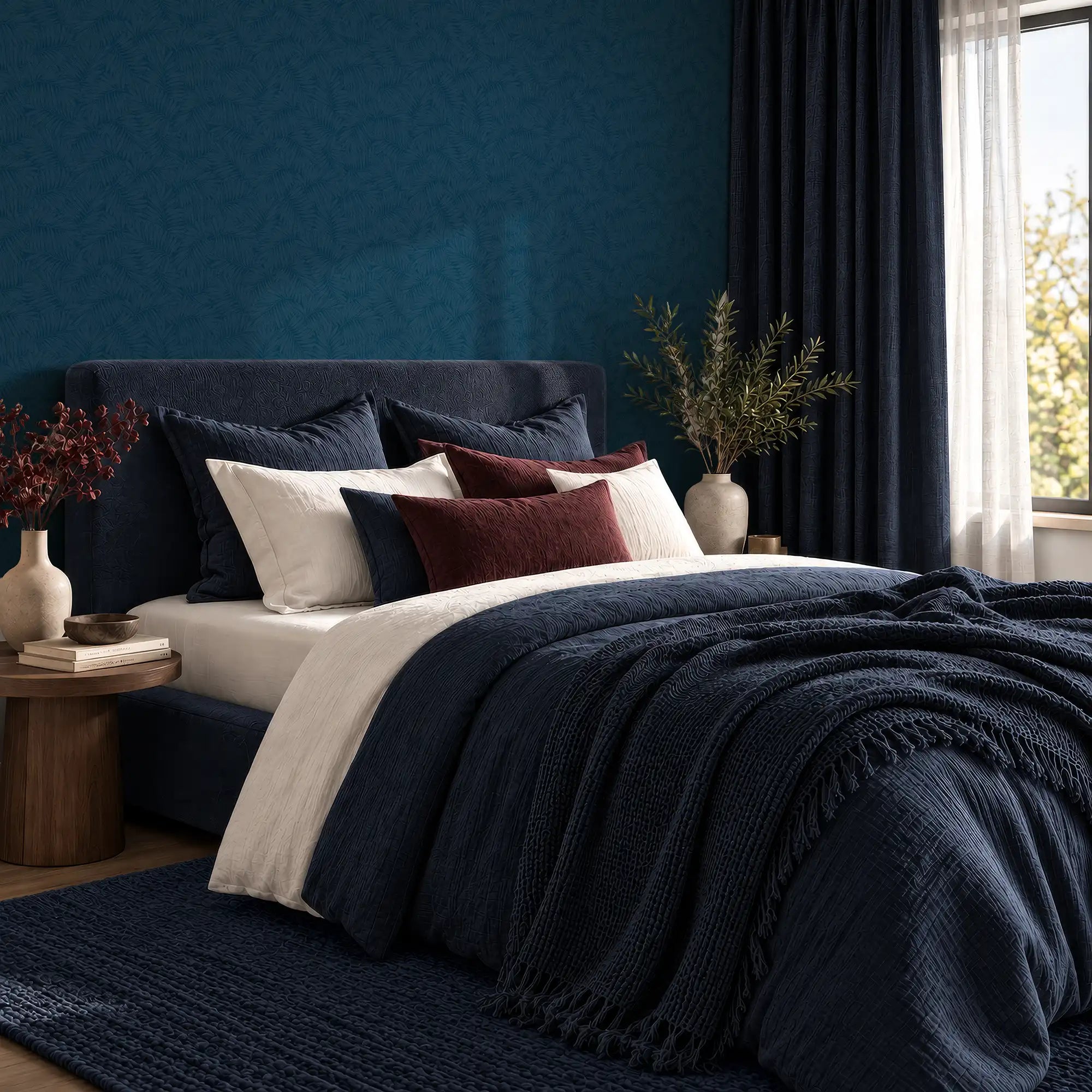 Fern Leaf Wallpaper in Sapphire