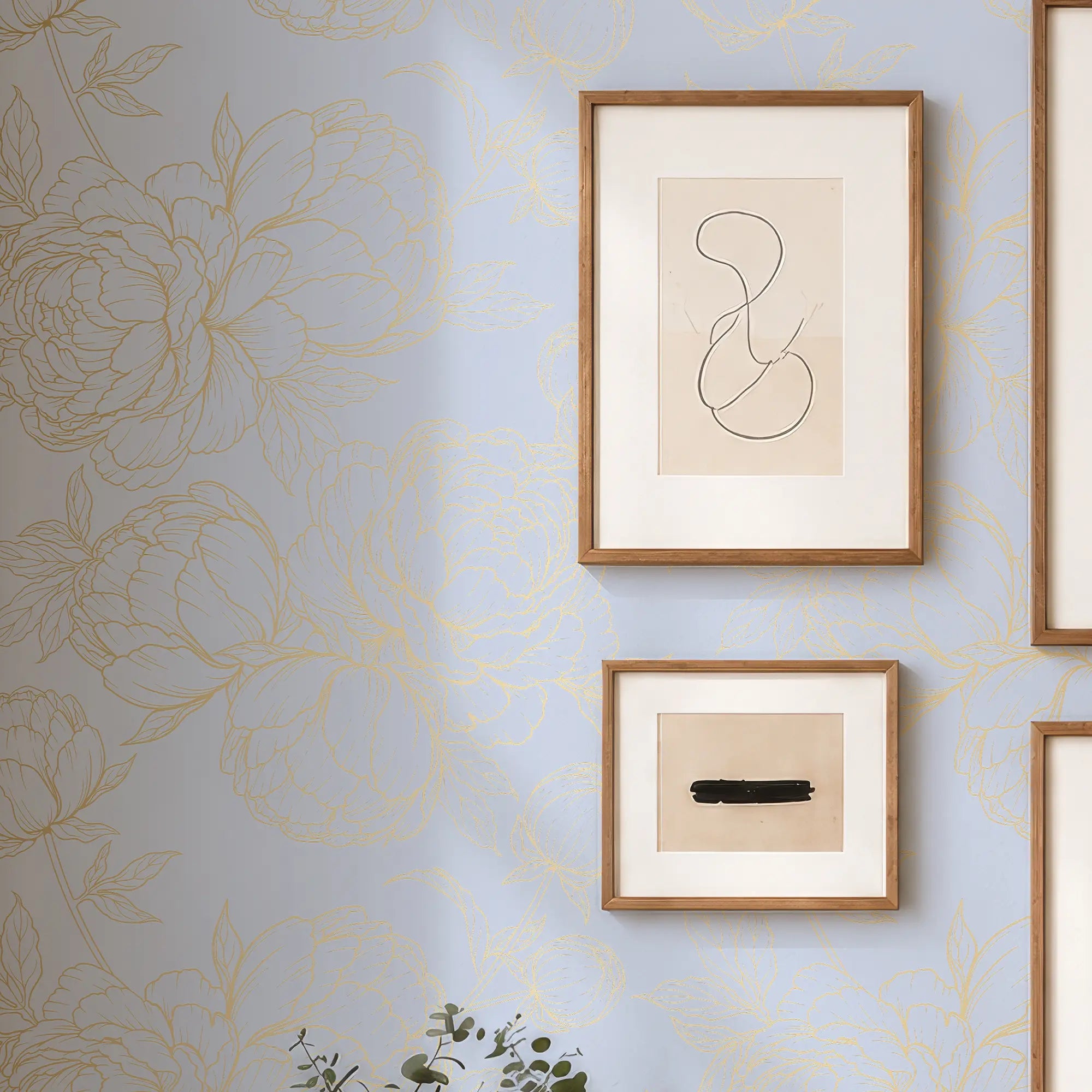 Flora Wallpaper in Blue with Gold Foil