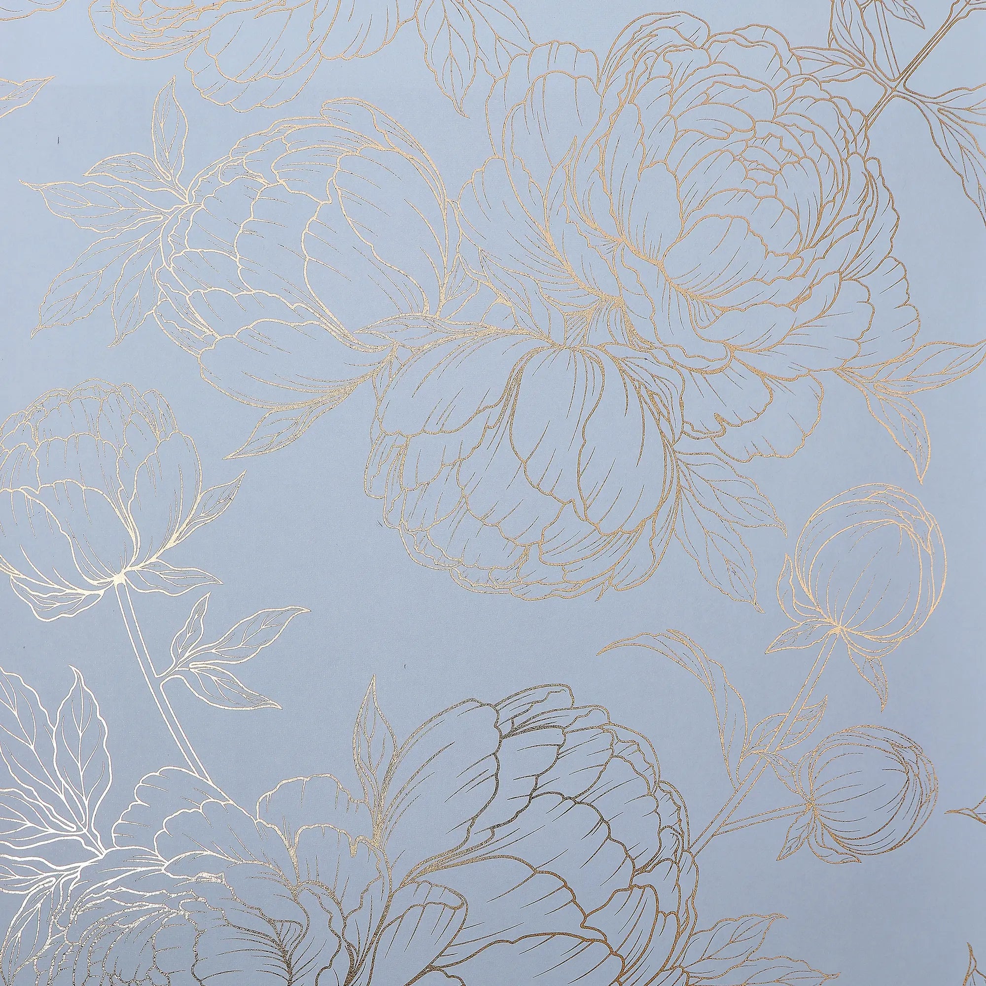 Flora Wallpaper in Blue with Gold Foil