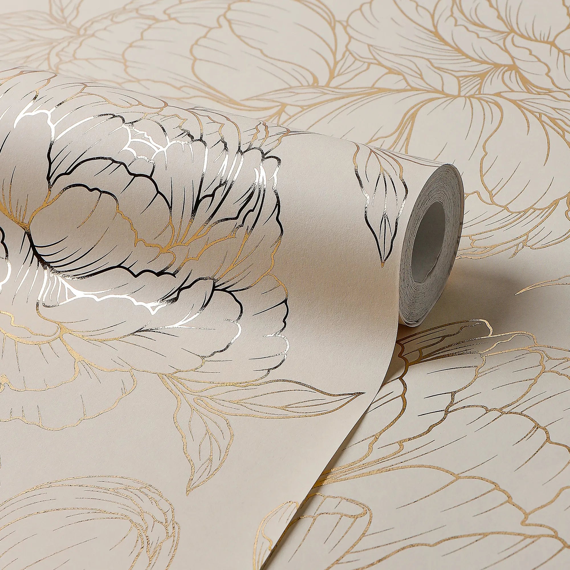 Flora Wallpaper in Cream with Gold Foil