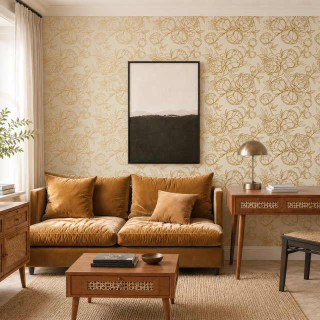 Flora Wallpaper in Cream with Gold Foil