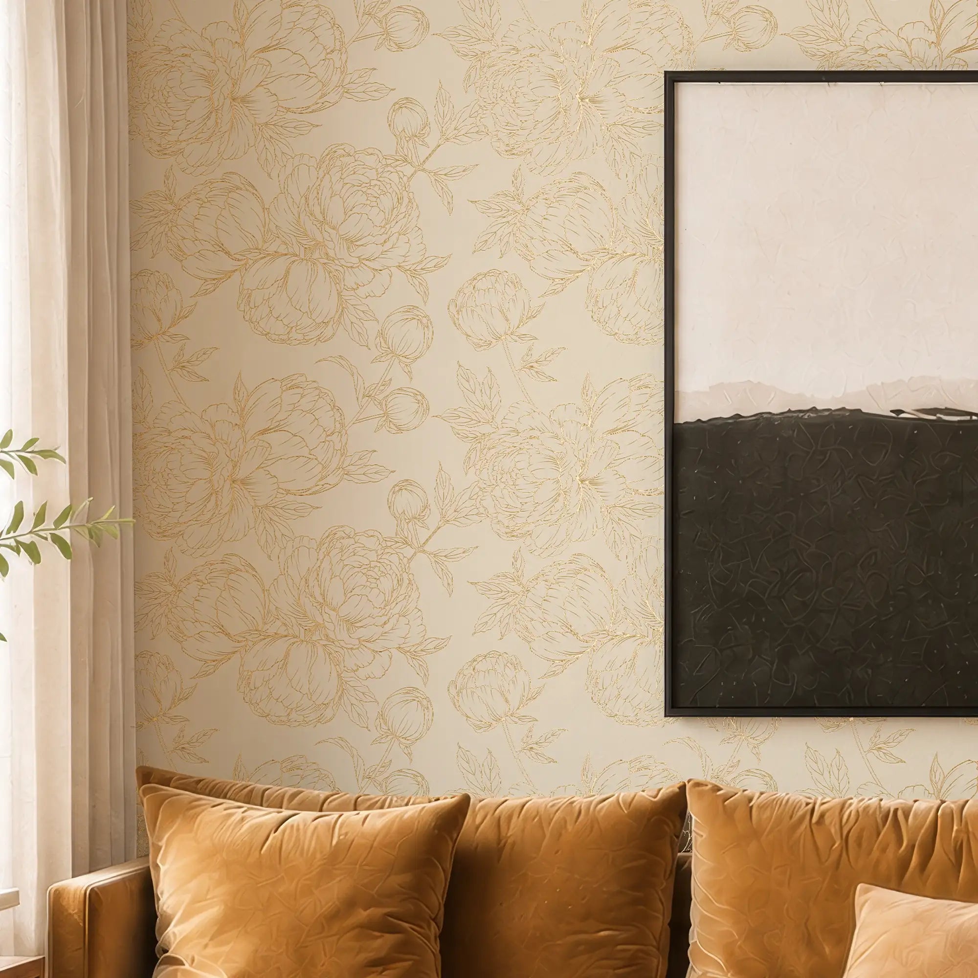 Flora Wallpaper in Cream with Gold Foil