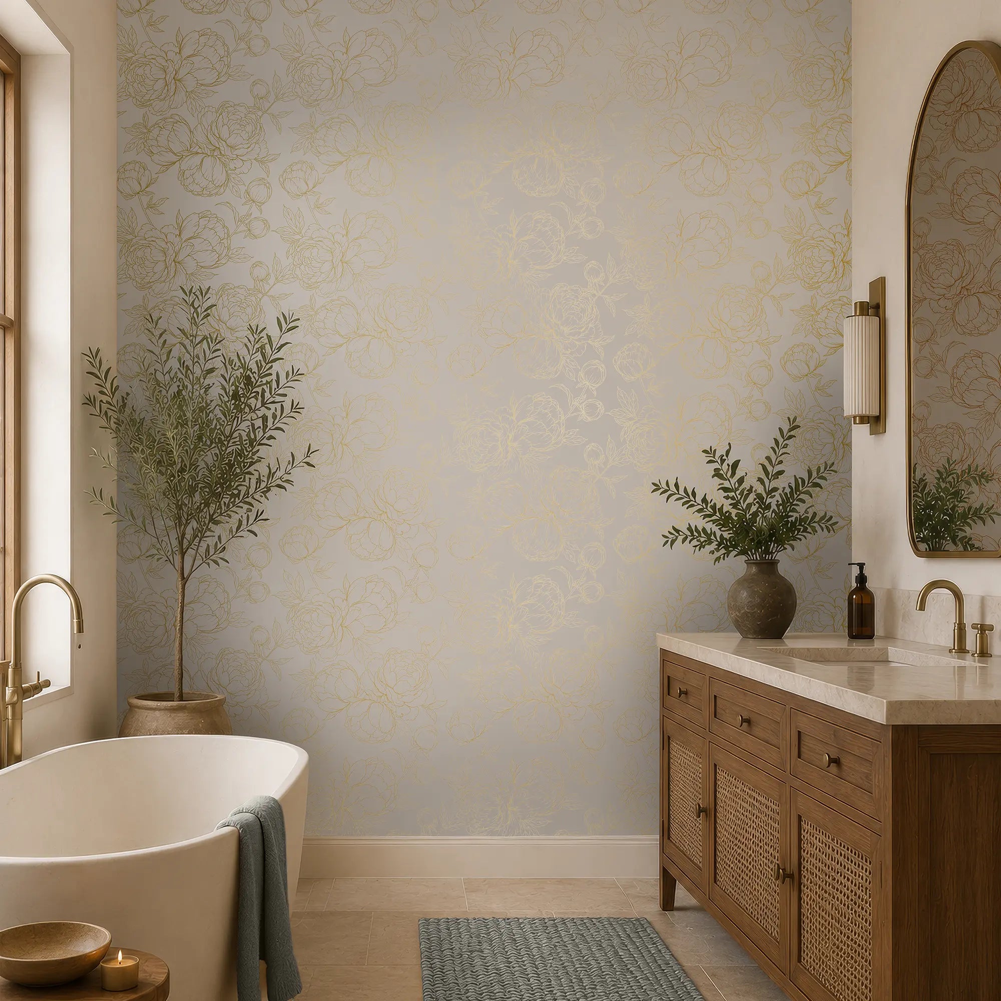 Flora Wallpaper in Grey with Gold Foil