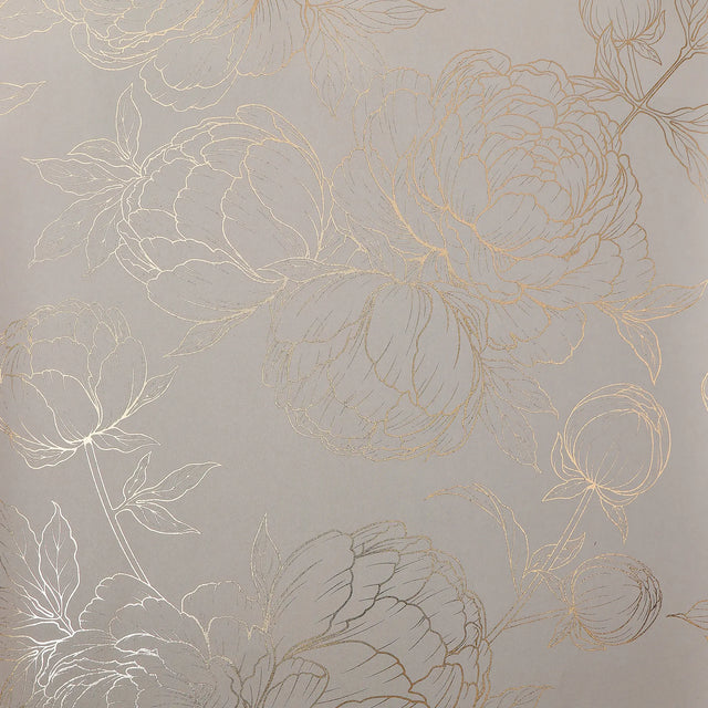 Flora Wallpaper in Grey with Gold Foil