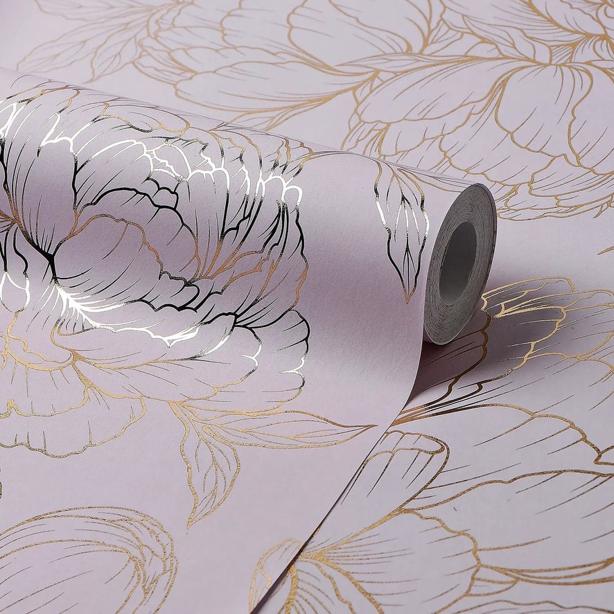 Flora Wallpaper in Lilac with Gold Foil