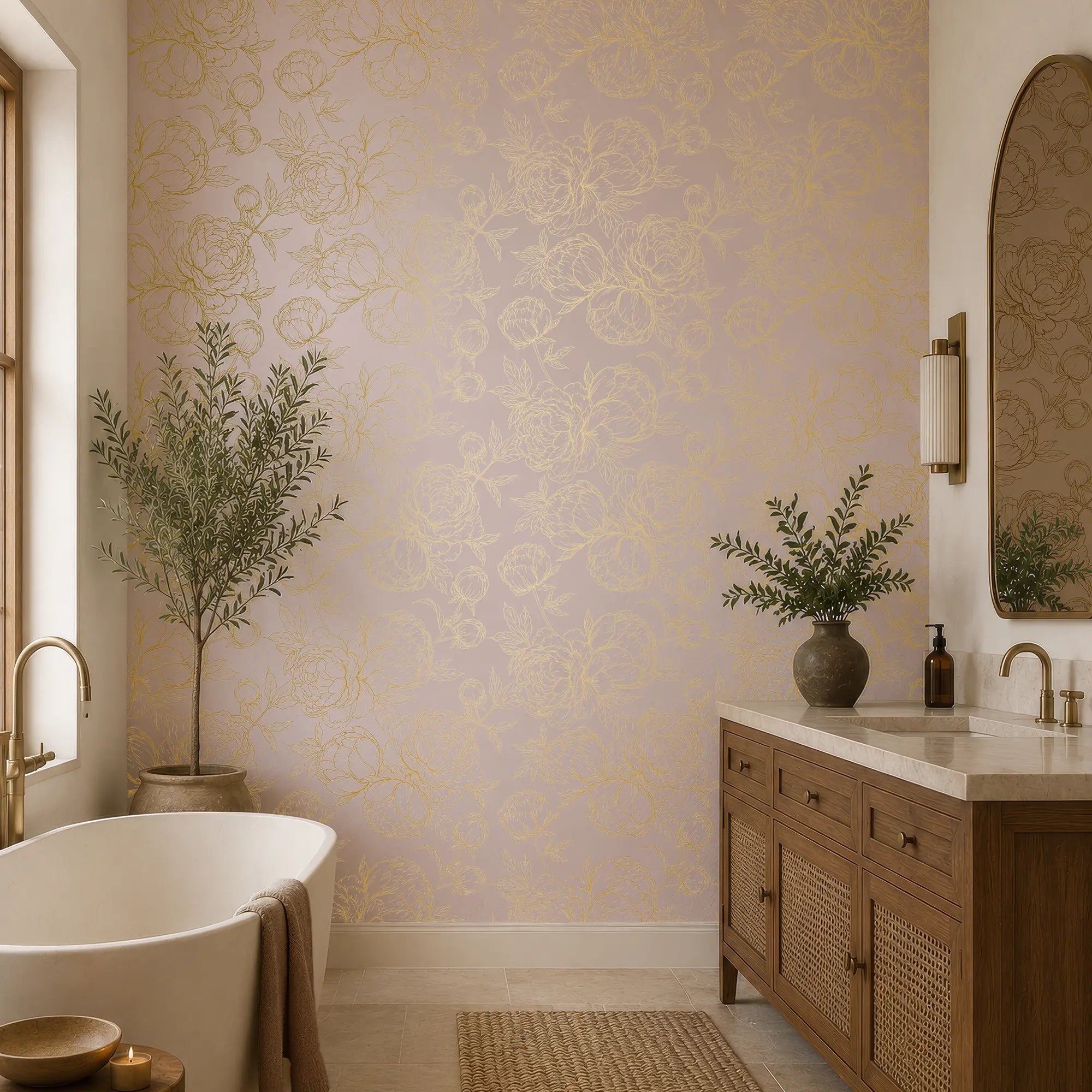 Flora Wallpaper in Lilac with Gold Foil